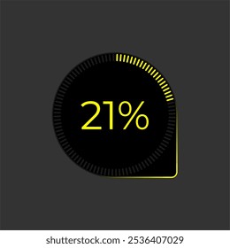 21% Loading. Ui Diagram vector. Download progress icon. Circle diagram interface. Twenty one percent downloading.