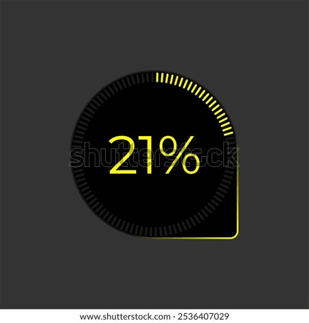 21% Loading. Ui Diagram vector. Download progress icon. Circle diagram interface. Twenty one percent downloading.