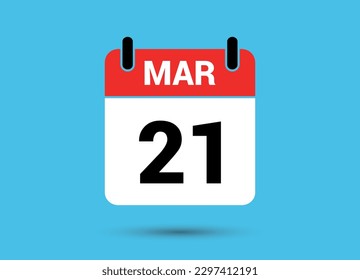 21 March Calendar Date Flat Icon Day 21 Vector Illustration
