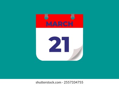 21 March calendar icon text page monthly web design on red, and blue background vector, icon, or illustration with the month of March 21