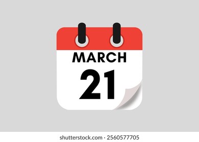 21 March calendar icon text page monthly web design on red, white, black and ash background vector, icon, or illustration with the month of March 21