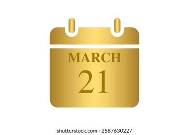 21 March calendar icon text page monthly web design on Golden and white background vector, icon, or illustration with the month of March 21