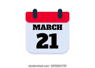21 March calendar icon text page monthly web design on red, black and white background vector, icon, or illustration with the month of March 21