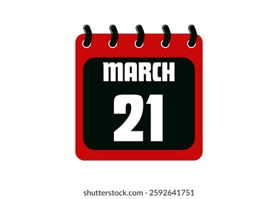 21 March calendar icon text page monthly web design on red, black and white background vector, icon, or illustration with the month of March 21