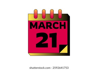 21 March calendar icon text page monthly web design on red, black and white background vector, icon, or illustration with the month of March 21