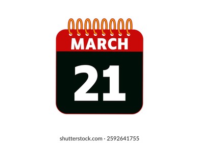 21 March calendar icon text page monthly web design on red, black and white background vector, icon, or illustration with the month of March 21