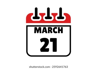 21 March calendar icon text page monthly web design on red, black and white background vector, icon, or illustration with the month of March 21