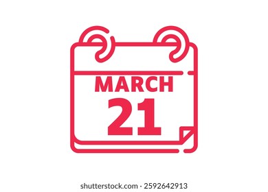 21 March calendar icon text page monthly web design on red and white background vector, icon, or illustration with the month of March 21
