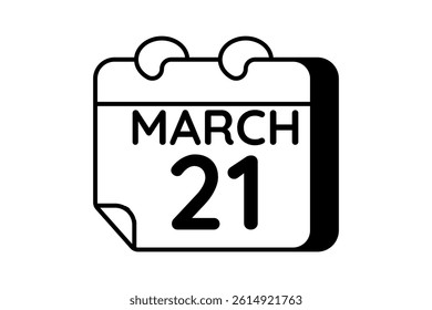 21 March calendar icon text page monthly web design on black and white background vector, icon, or illustration with the month of March 21