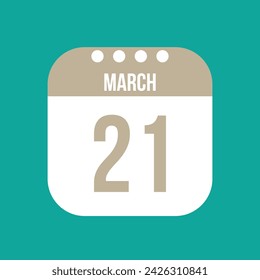 21 March calendar vector icon. White March date for the days of the month and the week on a light background