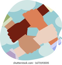 21 March, International Day for the Elimination of Racial Discrimination. Vector flat illustration stops racism. Hands with different skin tone. International Day of Tolerance. Black lives matter.