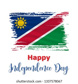 21 March, Namibia Independence Day background in national flag color theme. Celebration banner with waving flag. Vector illustration