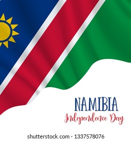 21 March, Namibia Independence Day background in national flag color theme. Celebration banner with waving flag. Vector illustration