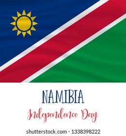 21 March, Namibia Independence Day background in national flag color theme. Celebration banner with waving flag. Vector illustration