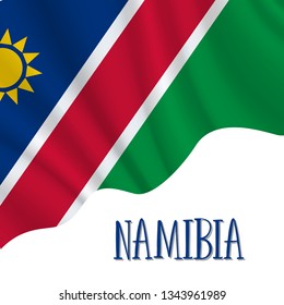 21 March, Namibia Independence Day background in national flag color theme. Celebration banner with waving flag. Vector illustration