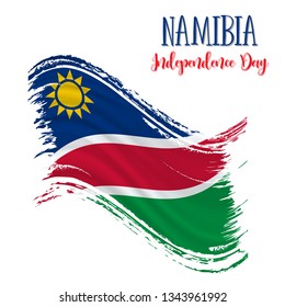 21 March, Namibia Independence Day background in national flag color theme. Celebration banner with waving flag. Vector illustration