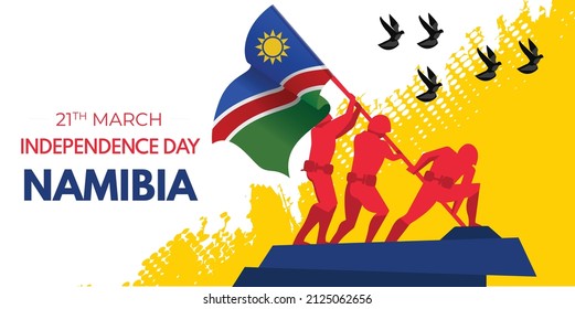 21 March Namibia Independence Day concept. Soldier Hand Holding Namibia Flag Vector Illustaration Design
