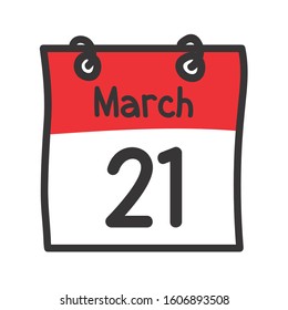 21 March. Vector flat daily calendar icon. Date and time, day, month. Holiday