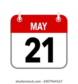21 May, calendar date icon on white background.