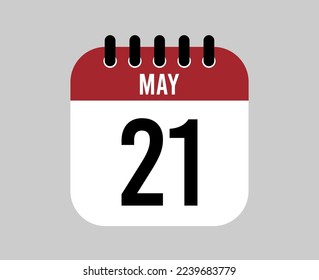 21 May calendar icon. Red calendar page vector for May days and weeks