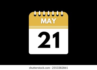 21 May calendar icon text page monthly web design on golden, black, and white background vector, icon, or illustration with the month of May 21