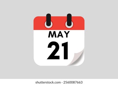 21 May calendar icon text page monthly web design on red, white, black and ash background vector, icon, or illustration with the month of May 21