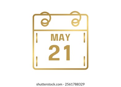 21 May calendar icon text page monthly web design on golden and white background vector, icon, or illustration with the month of May 21