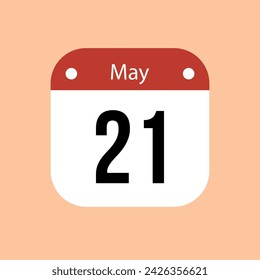 21 Mai Kalender Vektor-Symbol. Rotes Mai Datum für die Tage des Monats und der Woche auf einem hellen Hintergrund
