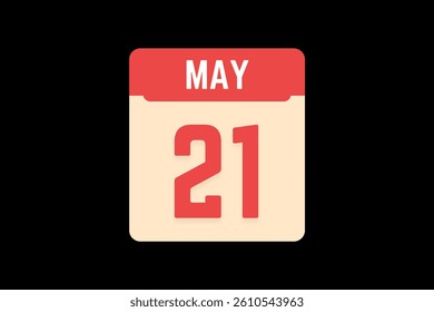 21 May icon text page monthly web design on coral, white, tangerine and black background vector, icon, or illustration with the month of May 21