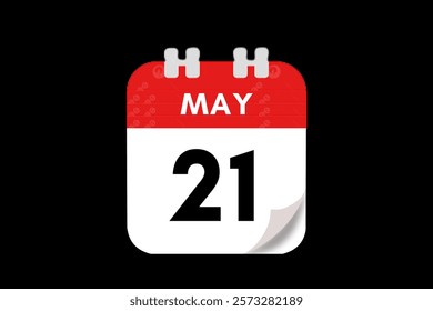 21 May month single day vector, illustration, calendar with red, gray, white and black color background calendar May 21