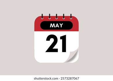 21 May month single day vector, illustration, calendar with rose red, black and off-white color background calendar May 21