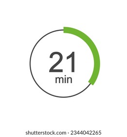 21 min Digital Countdown Timer Vector Icon. 21 min Stopwatch Analog or Digital Timer Illustration.