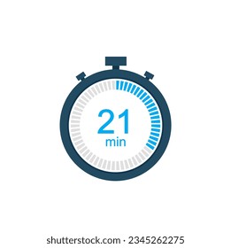 21 minutes countdown timer or digital counter timer clock vector icon. 21 min Stopwatch vector icon, digital timer.