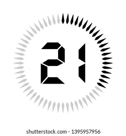 The 21 minutes or seconds, stopwatch vector icon, digital timer. clock and watch, timer.