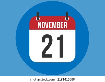 21 November blue calendar vector. Calendar november with circle in background clear.