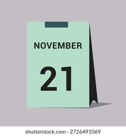 Icono de fecha de calendario de 21 de noviembre Ilustración vectorial mínima de calendario de escritorio