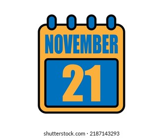 21 November calendar. November calendar icon in blue and orange. Vector Calendar Page Isolated on White Background.