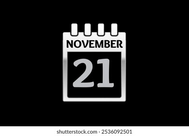 21 November calendar icon text page monthly web design on silver and black background vector, icon, or illustration with the month of November 21