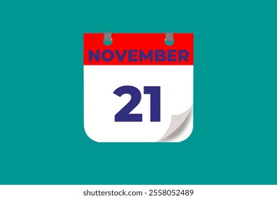 21 November calendar icon text page monthly web design on red, and blue background vector, icon, or illustration with the month of November 21