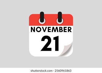 21 November calendar icon text page monthly web design on red, white, black and ash background vector, icon, or illustration with the month of November 21