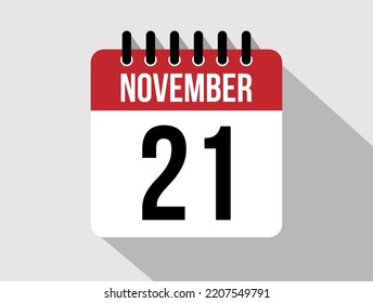 21 November calendar vector icon. Red november date for the days of the month
