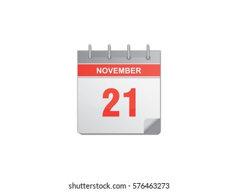 21 November red calendar vector illustration on white background