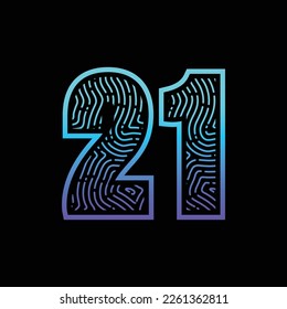 21 Number Fingerprint Logo Design Template Inspiration, Vector Illustration.