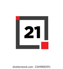 21 Zahlen mit einem grauen quadratischen Symbol. 21 Zahlenmonogramm.