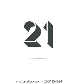 21 Number Logo Shadow Digit Design Vector