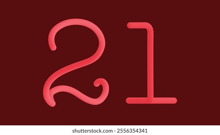 21 Number text drawing vector. 21 Number text drawing two color gradients on a Red Background. sale business promotion design vector illustration