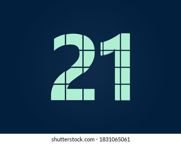 21 number, vector desing font.  Made of knife cut. For logo, brand label, design elements, corporate identity, application & more. IsolatedEps10 illustration