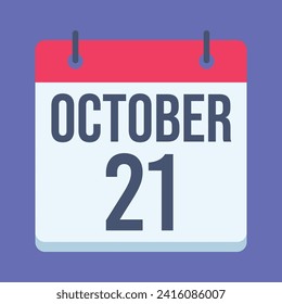 21 October Calendar. Blue Background. Vector Calendar.