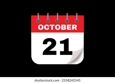 21 October calendar icon text page monthly web design on red, white and black background vector, icon, or illustration with the month of October 21