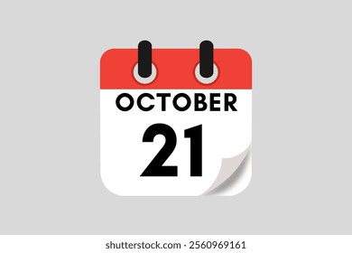 21 October calendar icon text page monthly web design on red, white, black and ash background vector, icon, or illustration with the month of October 21